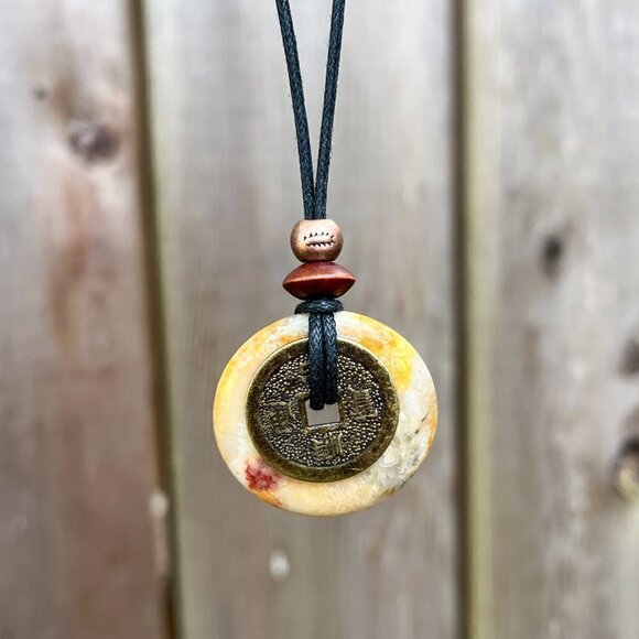 Crazy Lace Agate Pendant with Feng Shui Lucky Coin - Picture 4 of 7